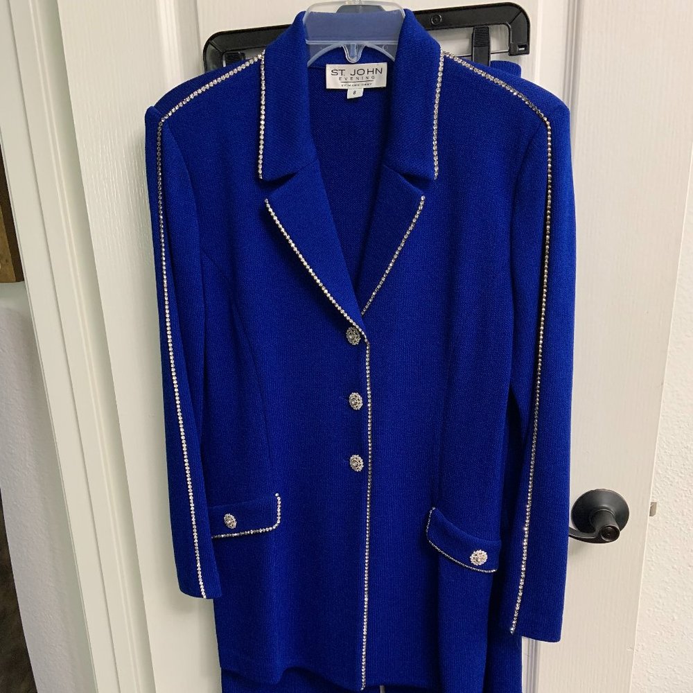 St. John Evening By Marie Gray, Royal Blue Jacket and Pants, Crystals , size 8